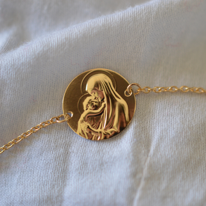 bracelet bapteme medaille vierge laudate or