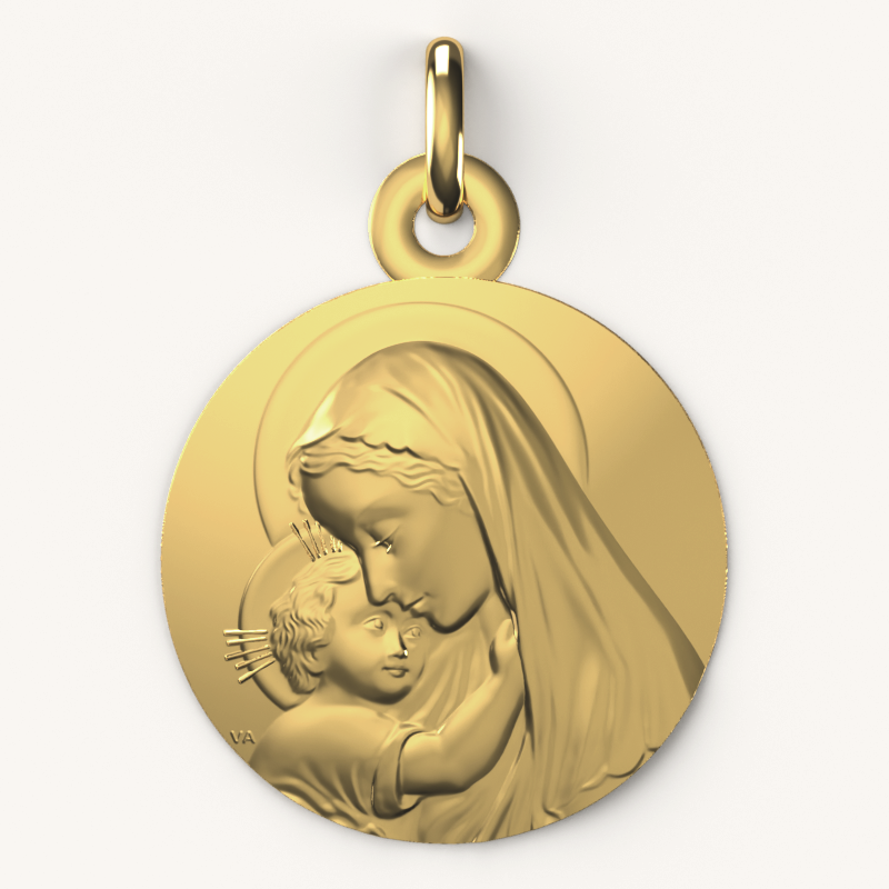 Médaille de Baptême - Vierge à l'Enfant Rayonnant 9 carats