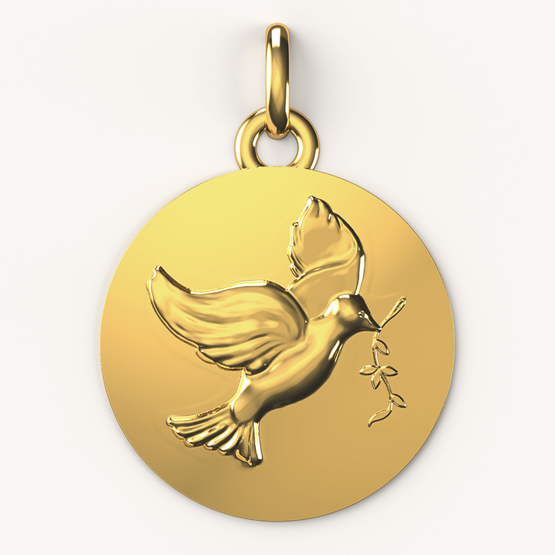medaille de bapteme laudate colombe or 18 carats