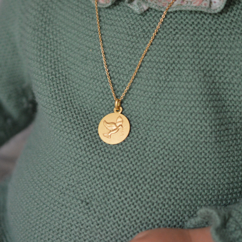 medaille de bapteme laudate colombe or 18 carats
