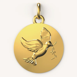 medaille de bapteme laudate colombe or 18 carats