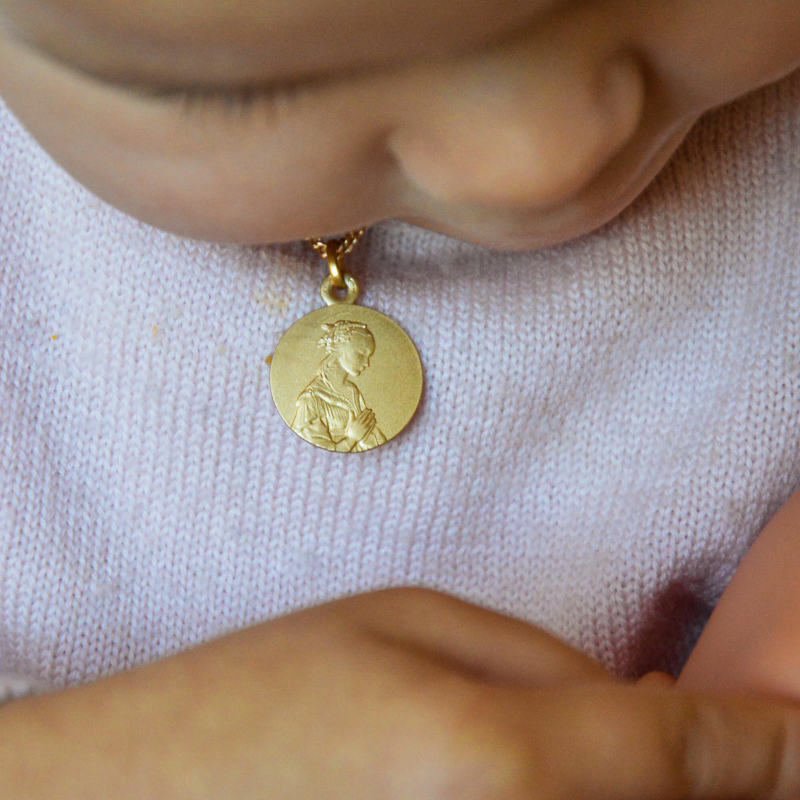 Medaille bapteme Portrait de la Vierge de Lippi 9 carats