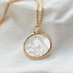 medaille nacre et or vierge à l'enfant rayonnant