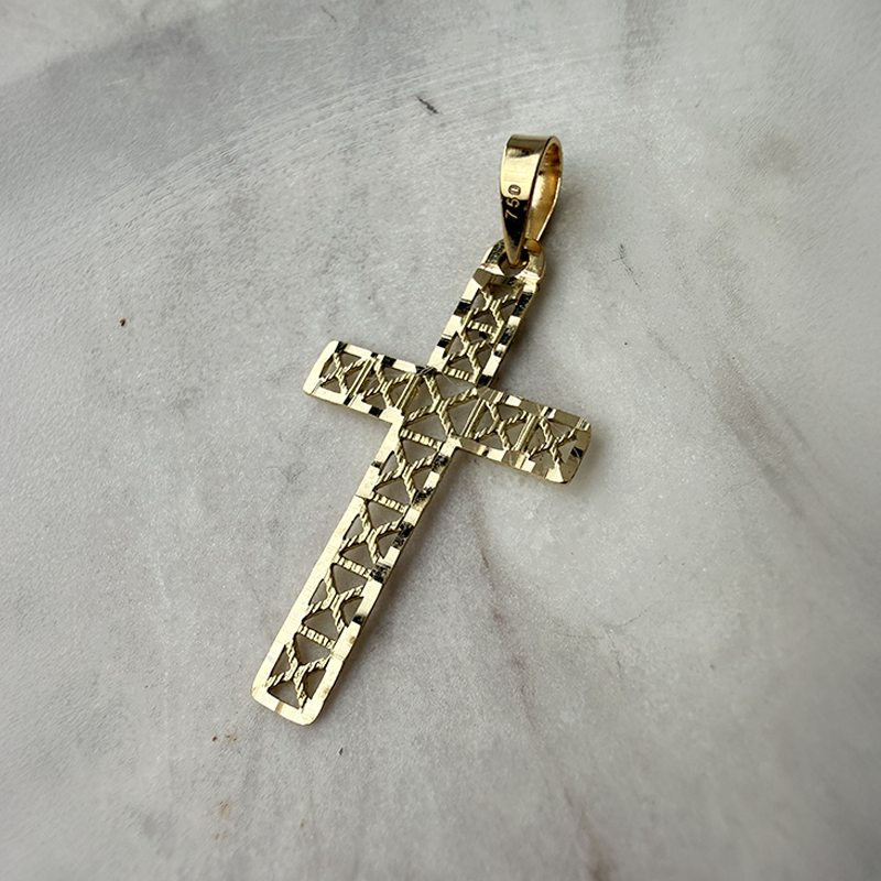Colgante Cruz de Vidriera en Oro Amarillo de 18 Quilates - Maison Laudate