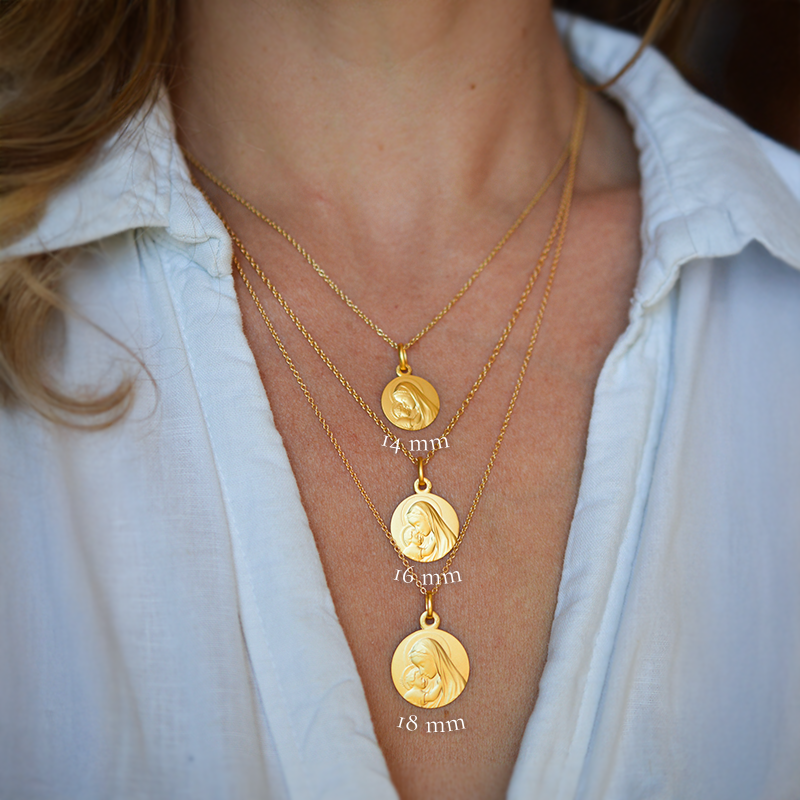 Médaille de baptême Vierge à l'Enfant Rayonnant