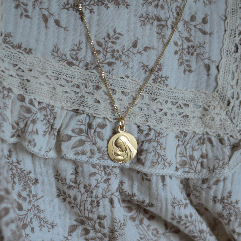 Médaille de baptême Vierge à l'Enfant Rayonnant