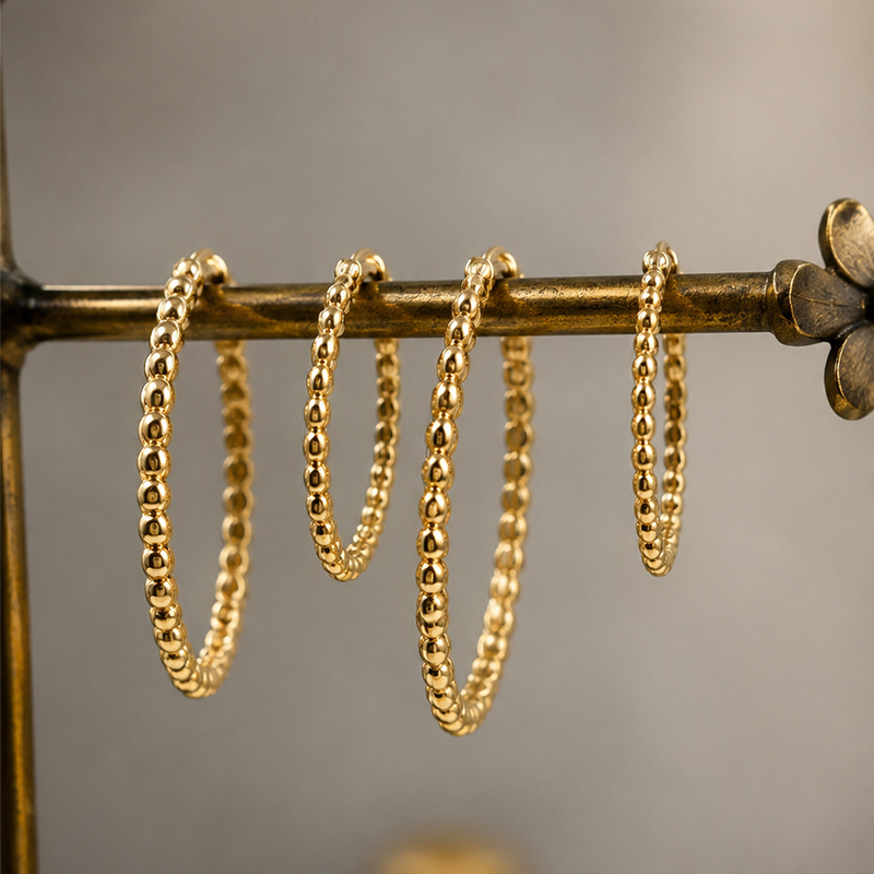 Boucles créoles perlées - Or 9 carats