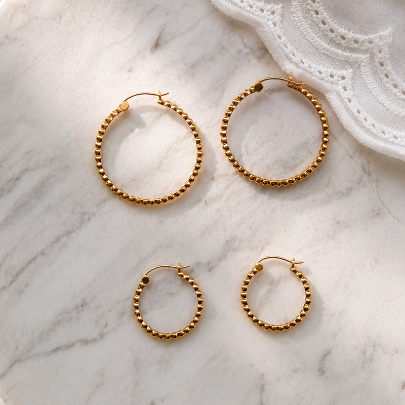 Boucles créoles perlées - Or 9 carats